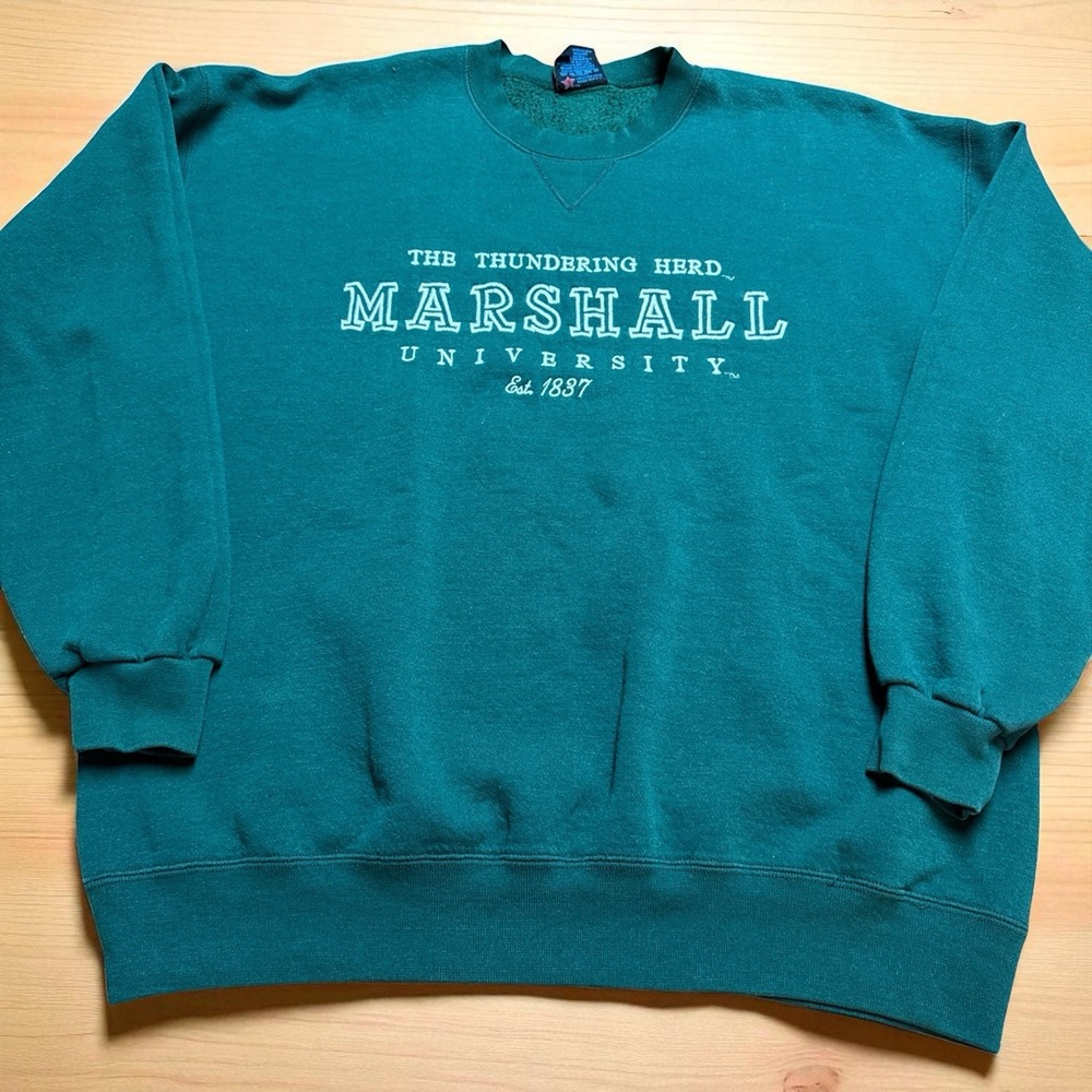 VTG Marshall Thundering Herd Green Sweatshirt Men XL Soffe Fleece Y2K USA Made‎